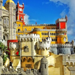 Pena Palace outside colorful walls tour